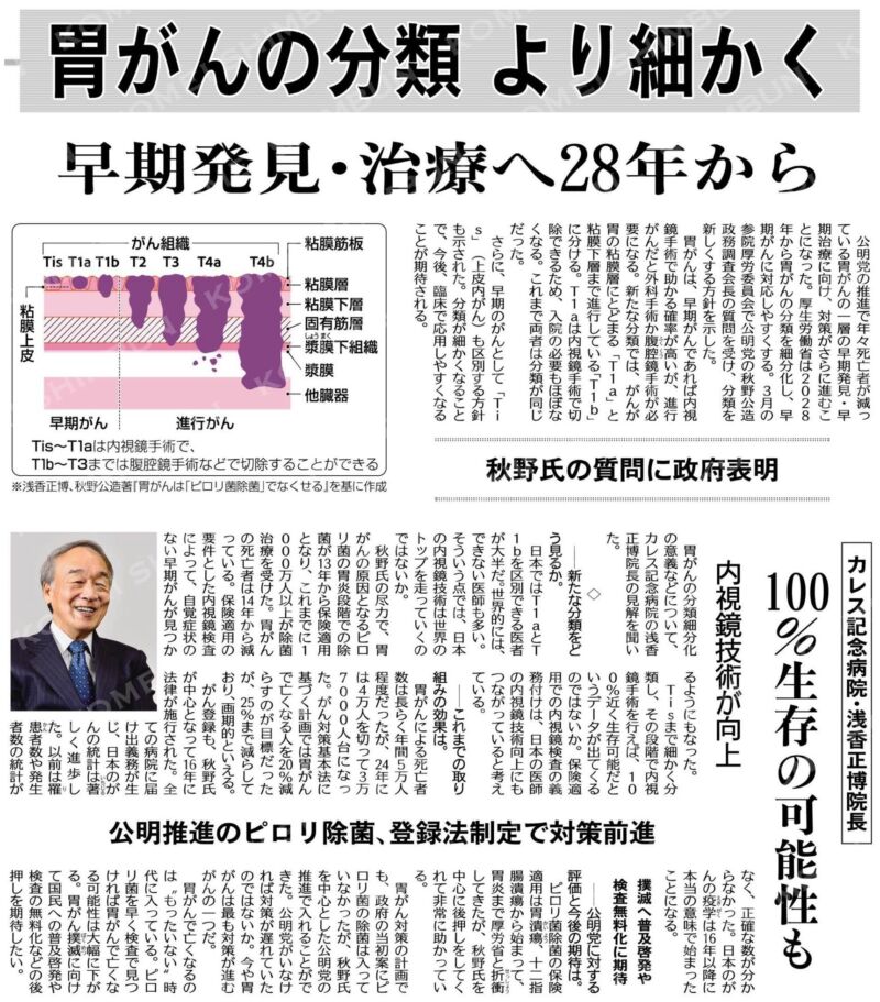 Image for the Tweet beginning: 浅香正博先生のご指導を仰いで、2013年に『胃がん予防のためのピロリ菌除菌の保険適用』を実現しました。
また、私はその翌14年に成立した、がん登録等の推進に関する法律（＝全国がん登録推進法）の発議者です。 